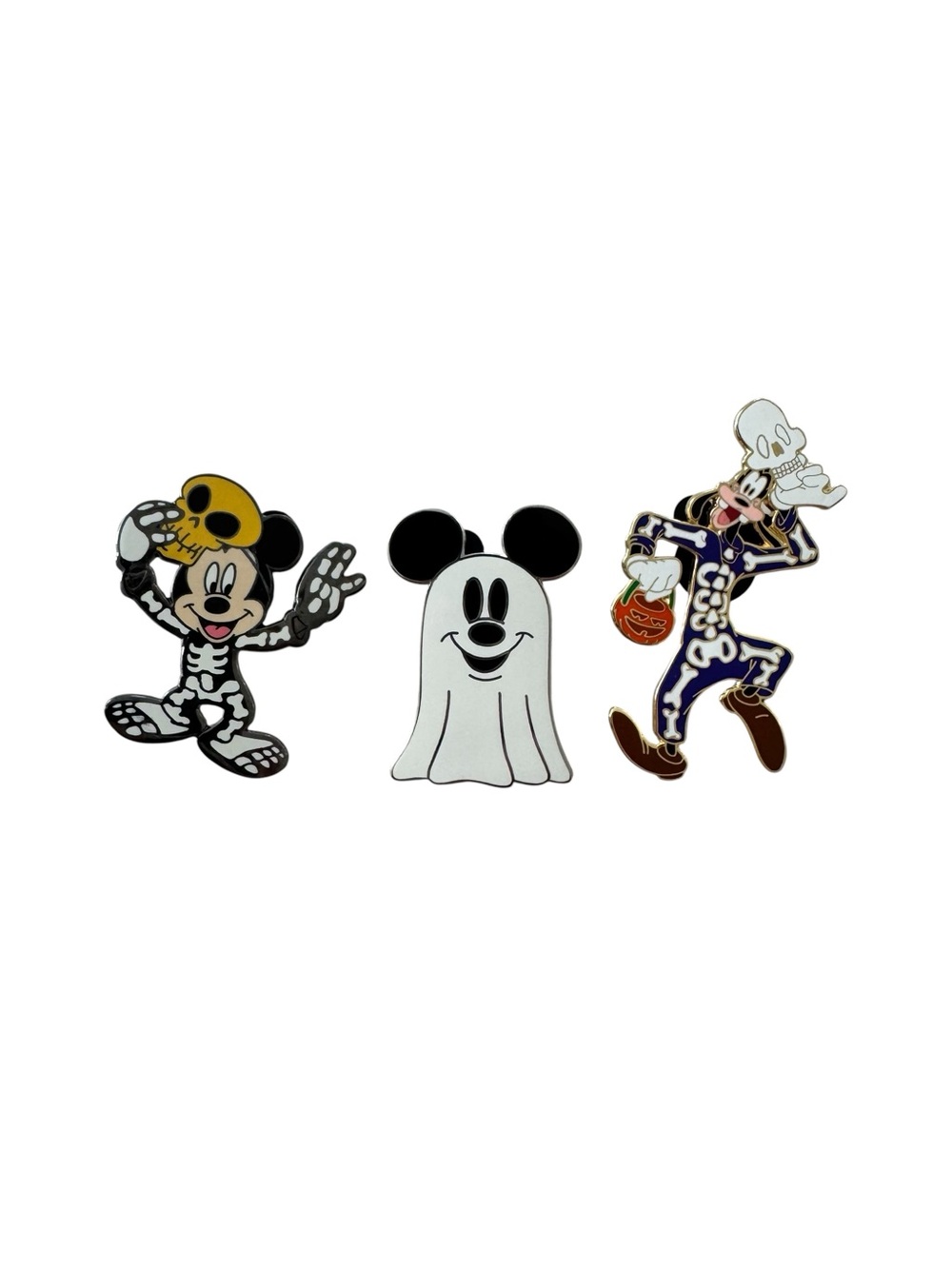 Disney Pins Set of 3 Mickey Skeleton, Mickey Ghost, Goofy Skeleton EUC